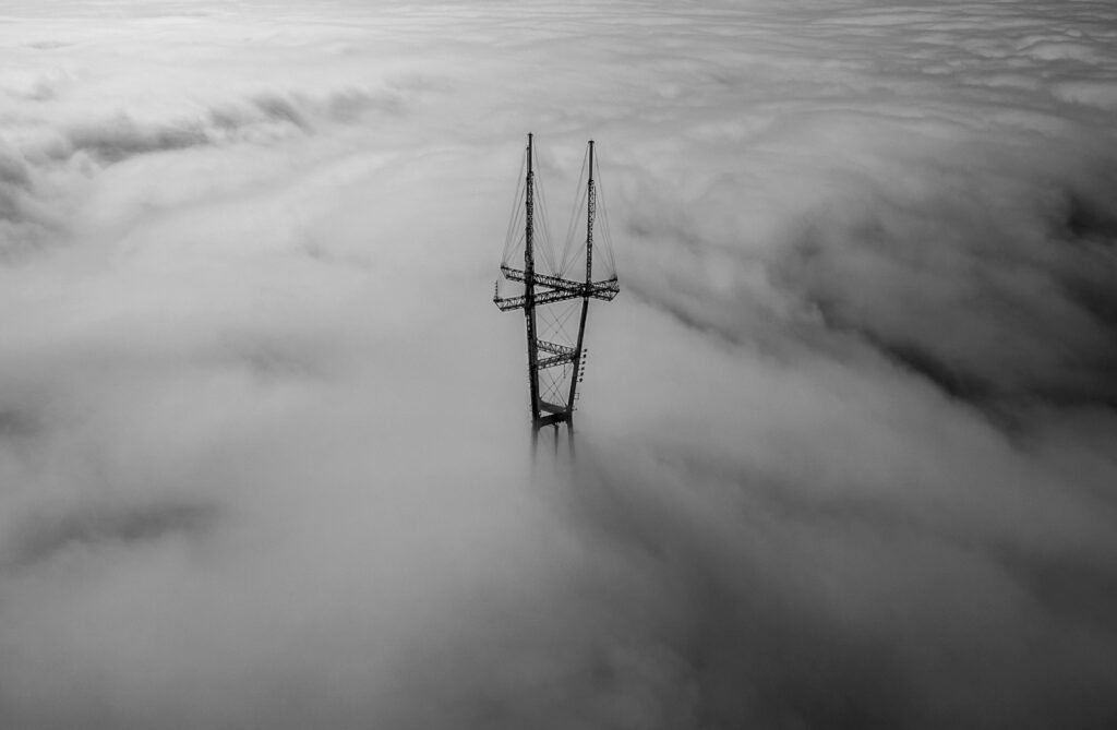 Radio mast in fog